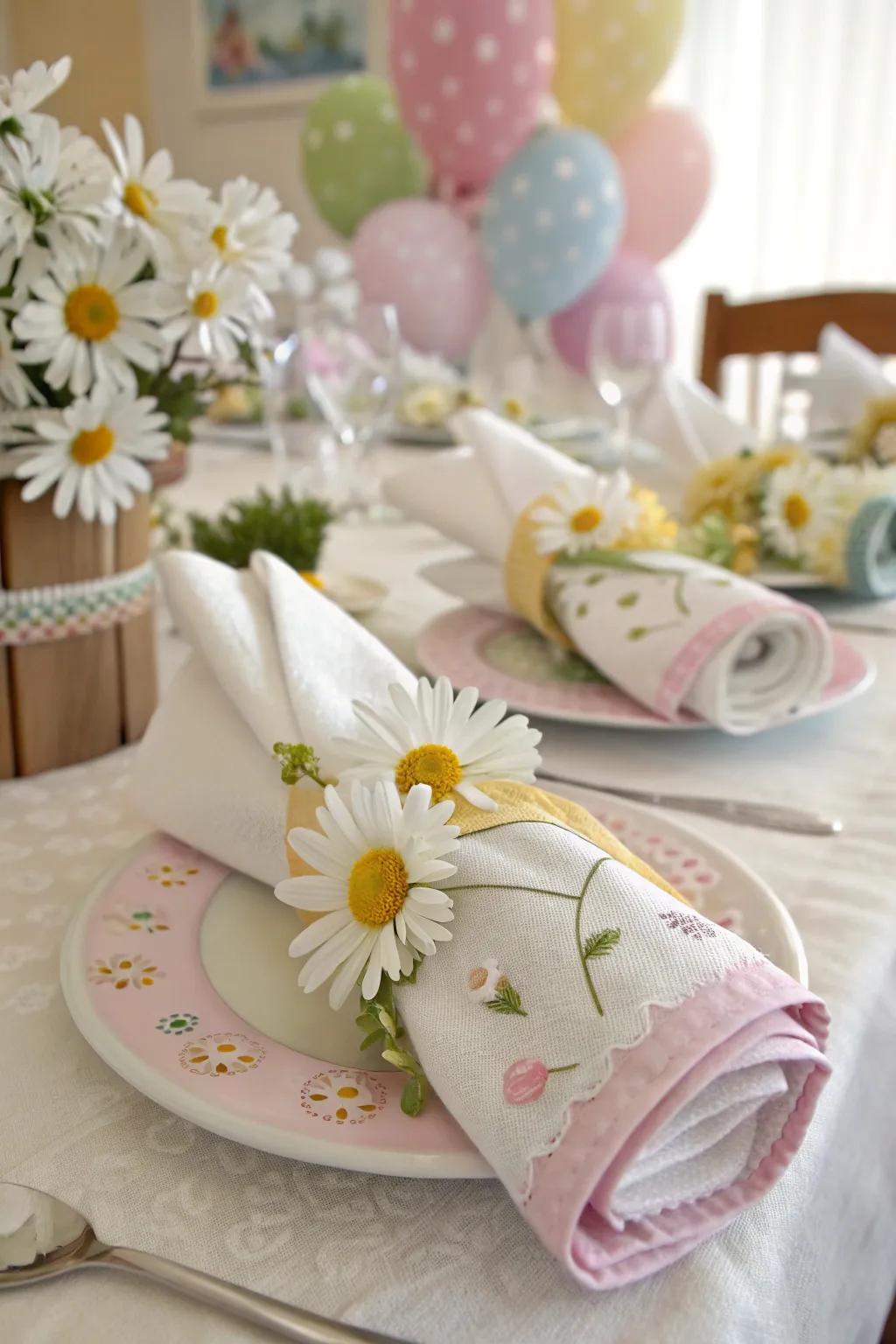 Add style with daisy napkin rings.