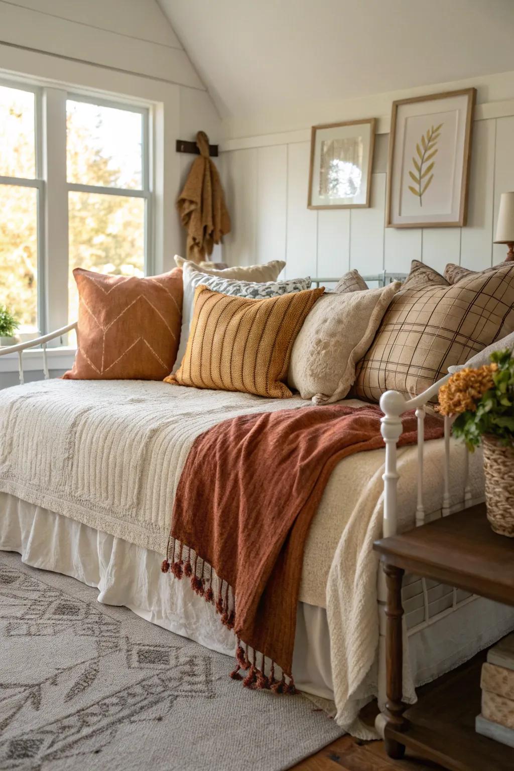 Daybed featuring seasonal decor changes