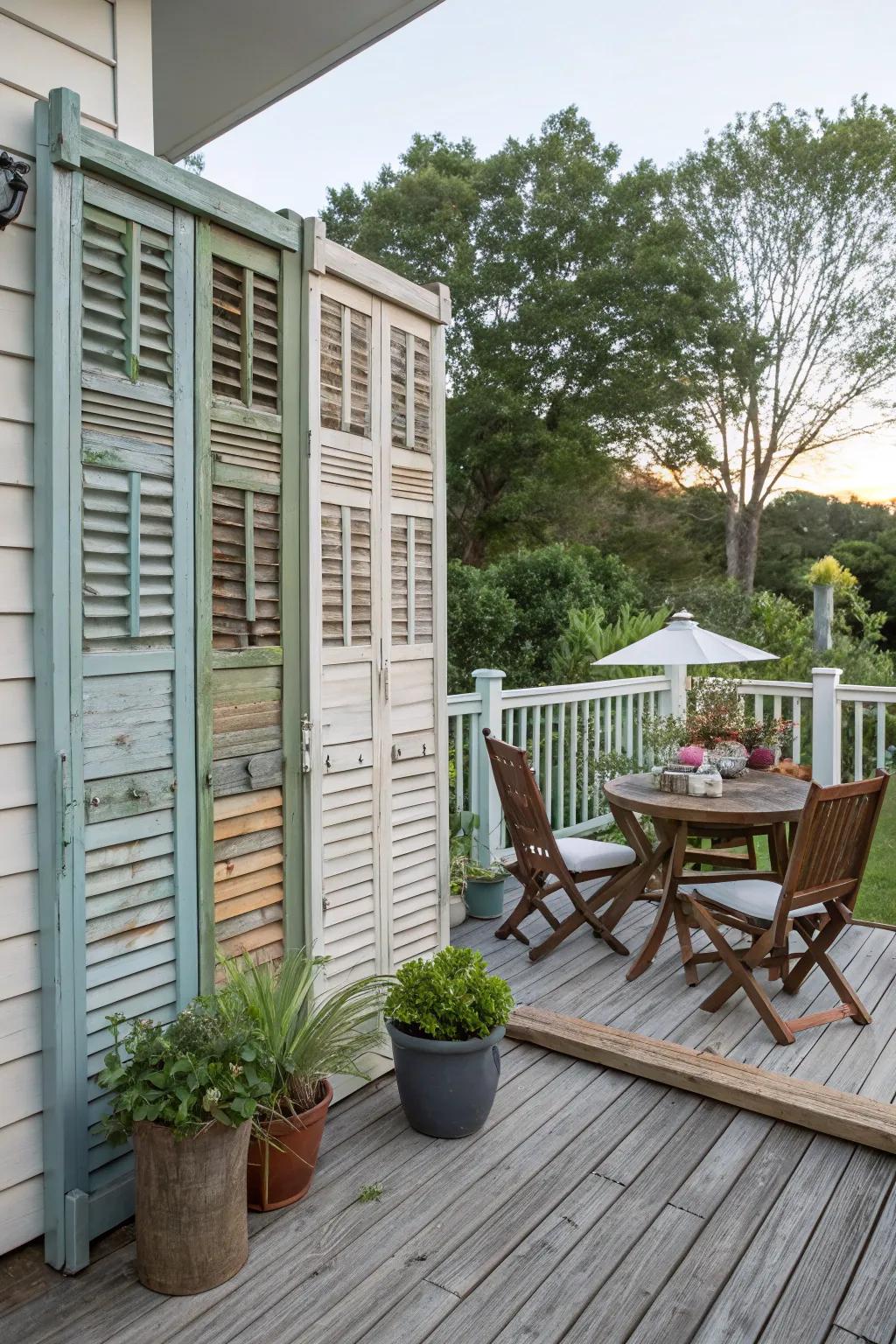 Add charm with repurposed shutters.
