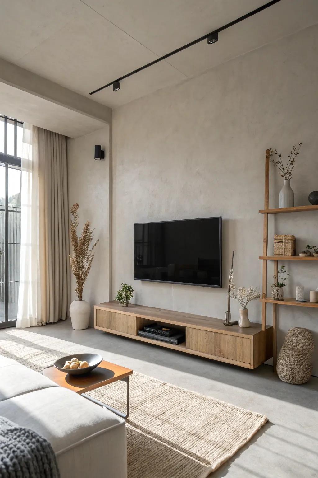 A minimalist design approach keeps the TV area tidy and streamlined.