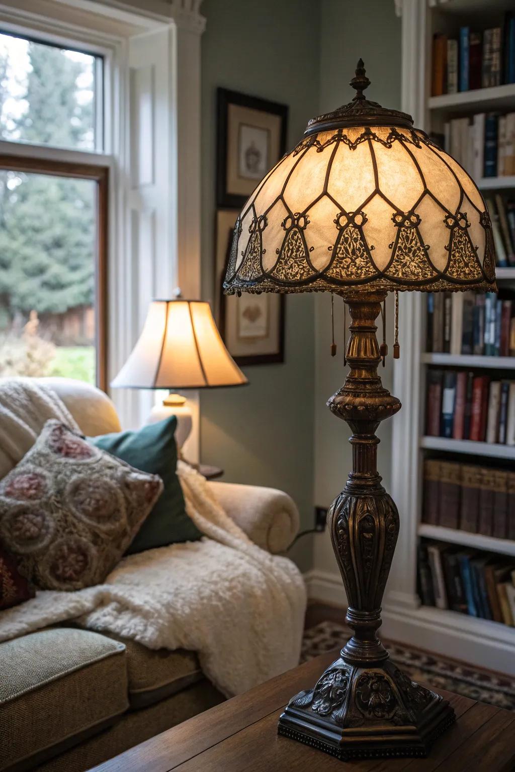 A vintage lamp adds character and a sense of history.
