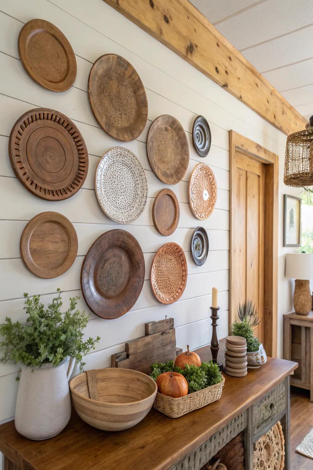 Rustic dishes paired with wooden decorating create a cozy vibe.