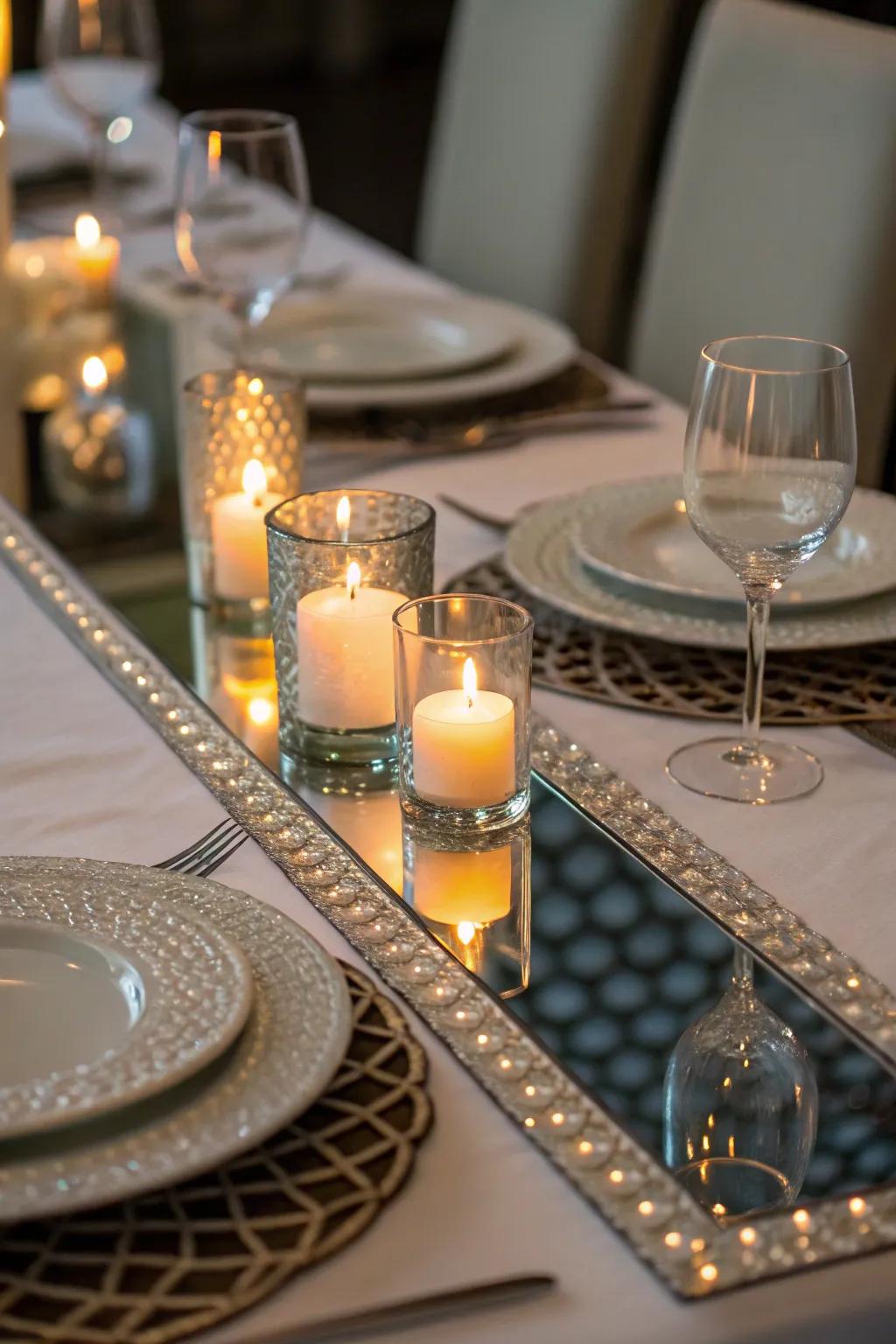 Reflecting table overlays add glitz and reflect light beautifully.