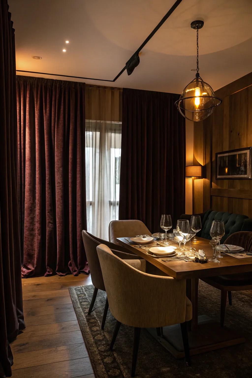 Absolute coverings creating an intimate dining setting.