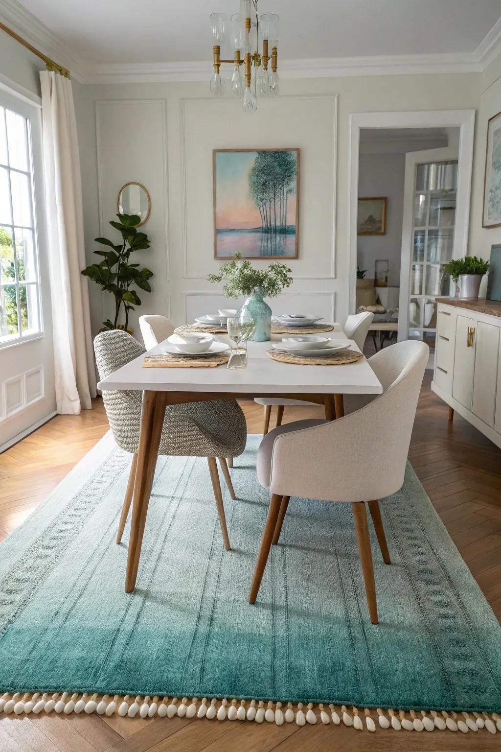 Introduce movement with a fading color rug.