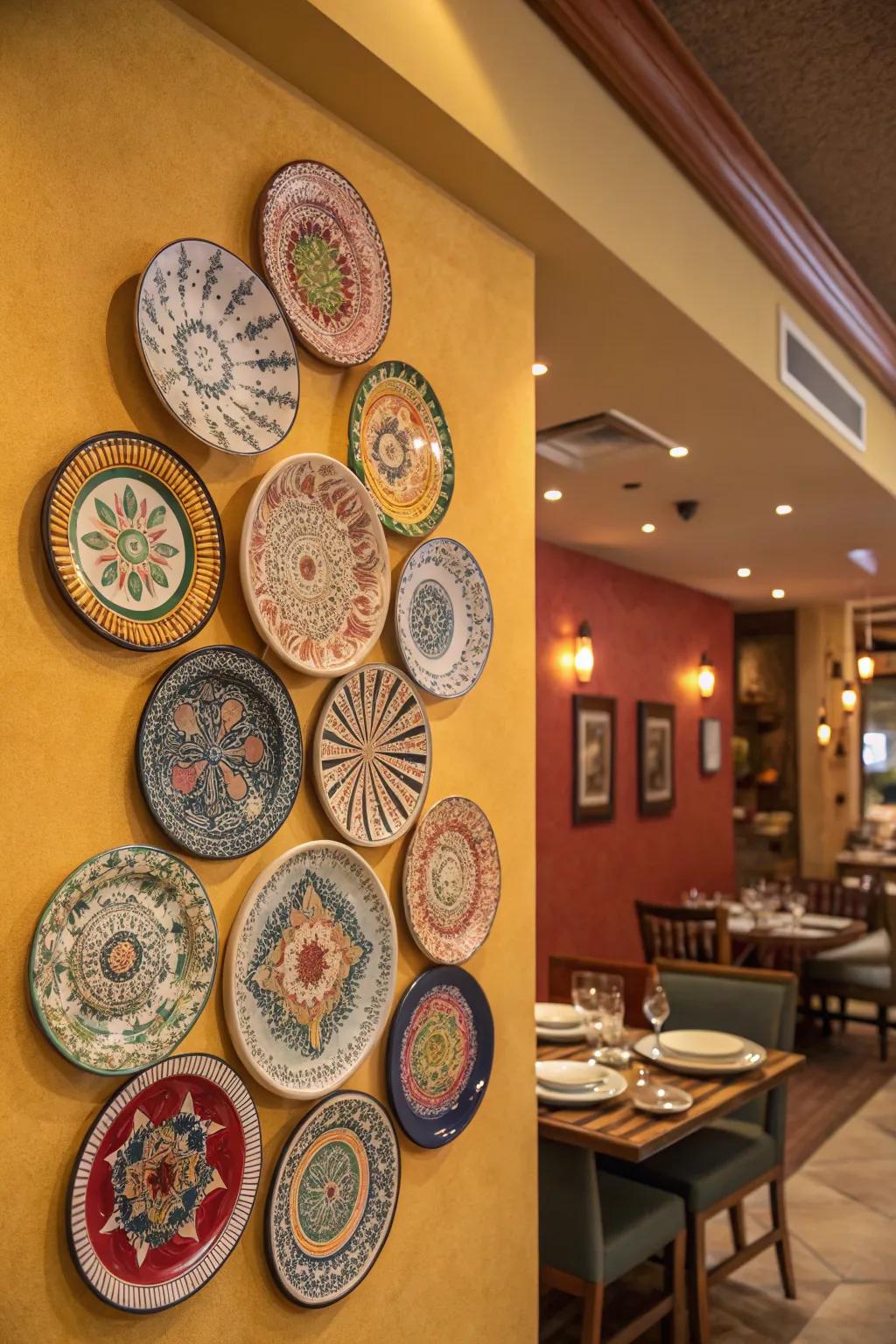 Plate mosaics transform walls into focal points of artistic expression.