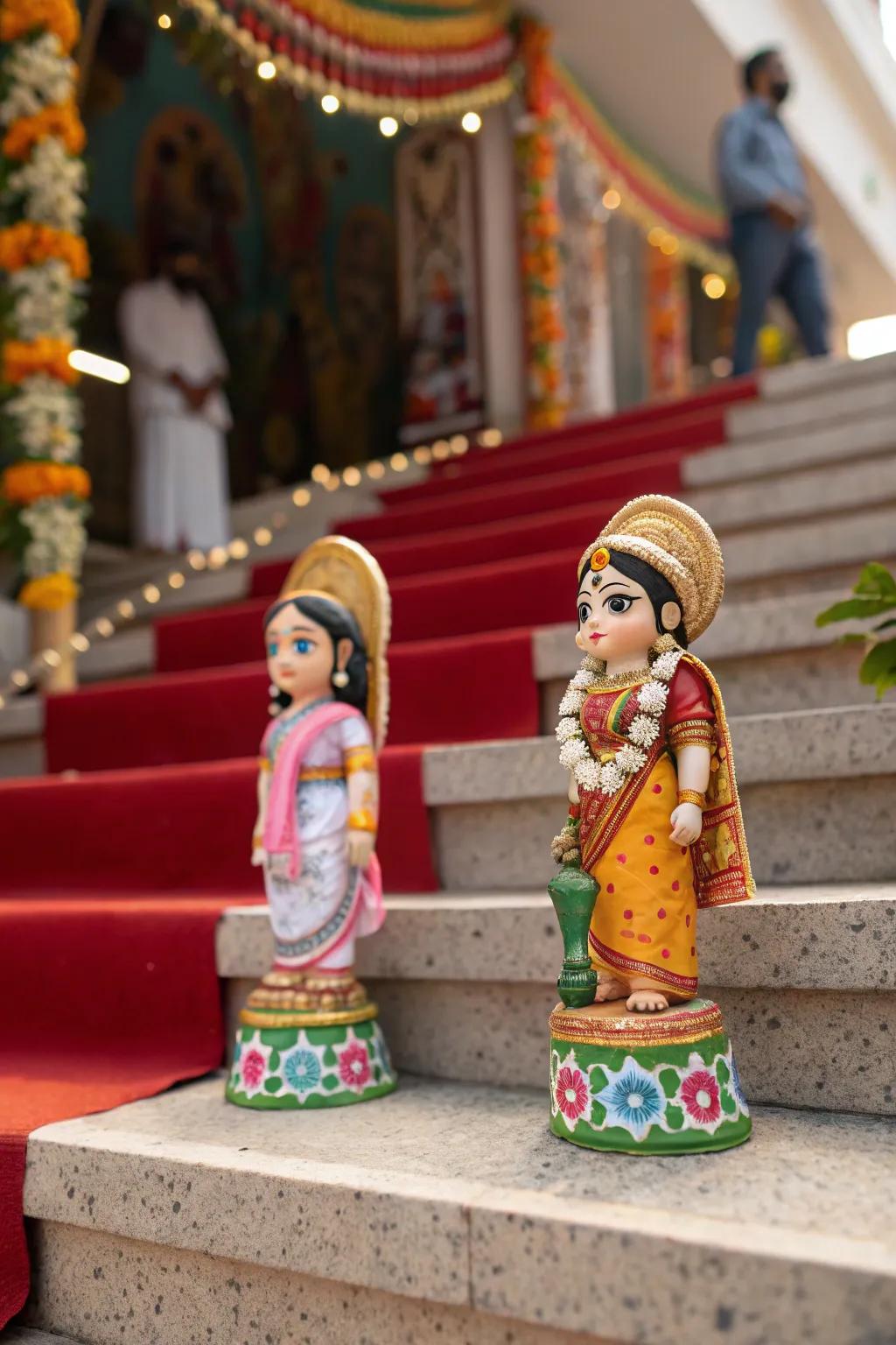 Bespoke imprinted dolls impart a personal impression to the Golu display.