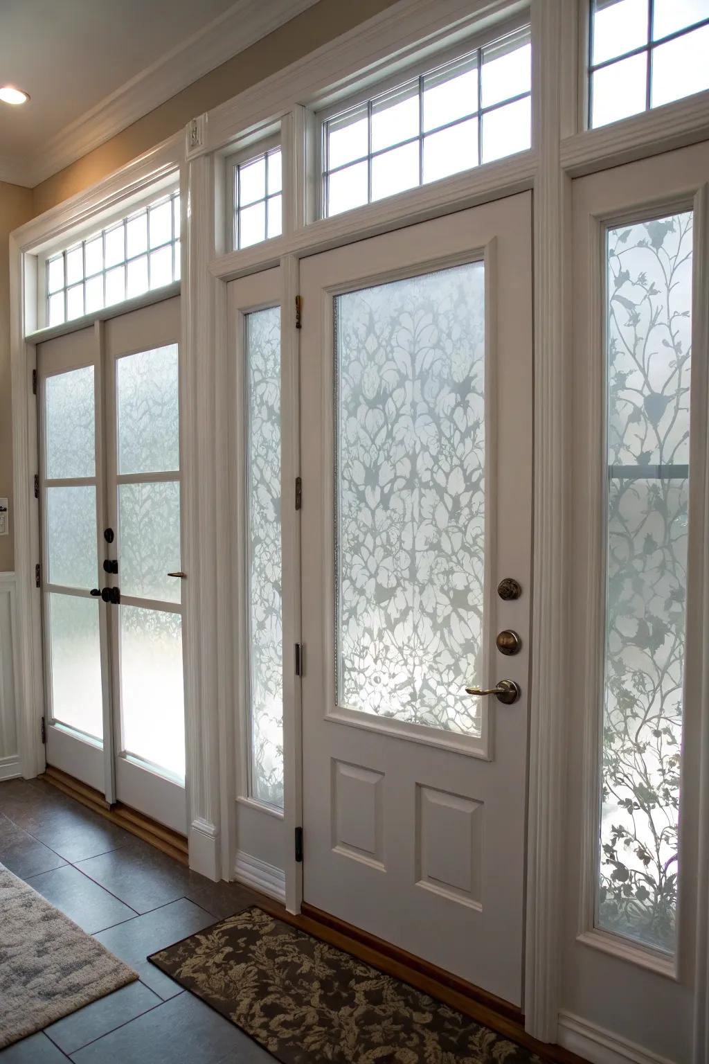 Iced contact sticker offers an affordable and stylish way to add privacy to door windows.