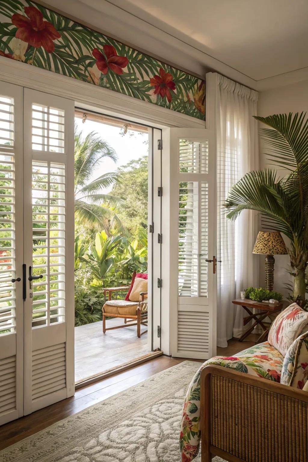 With slatted doors, you may add a tropical vibe.