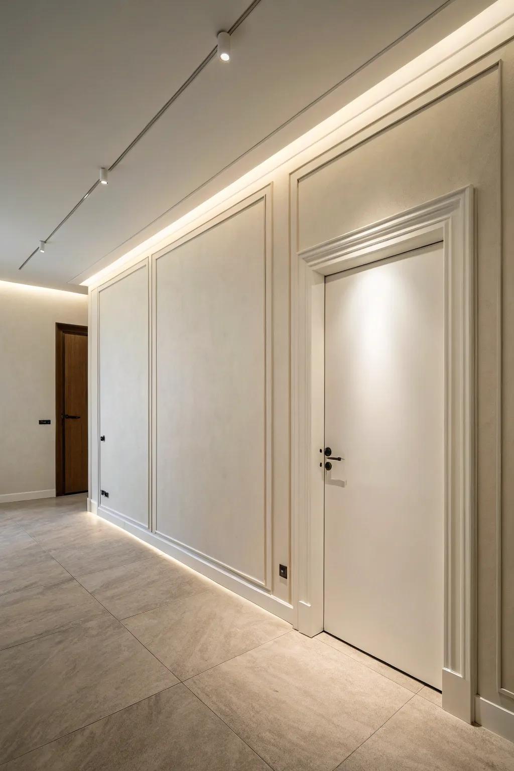 Hidden doors sustain clean lines in minimal spaces.