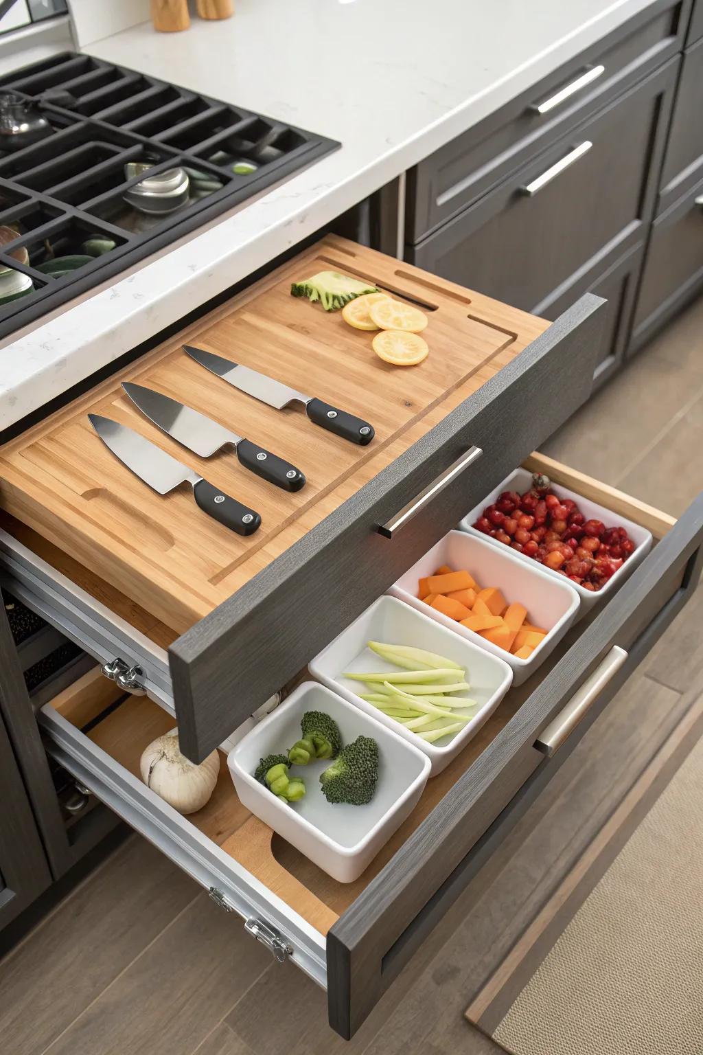 Versatile drawers offer multi-functionality in the kitchen