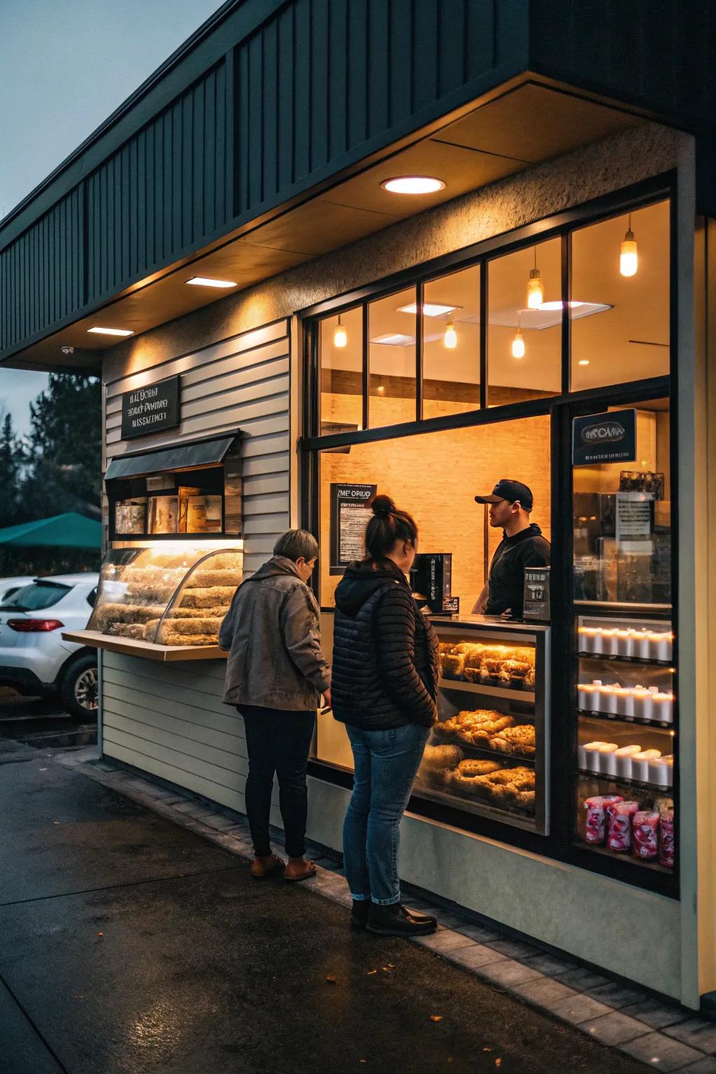 Cozy drive-thru coffee shop concentrating on satisfaction and atmosphere.