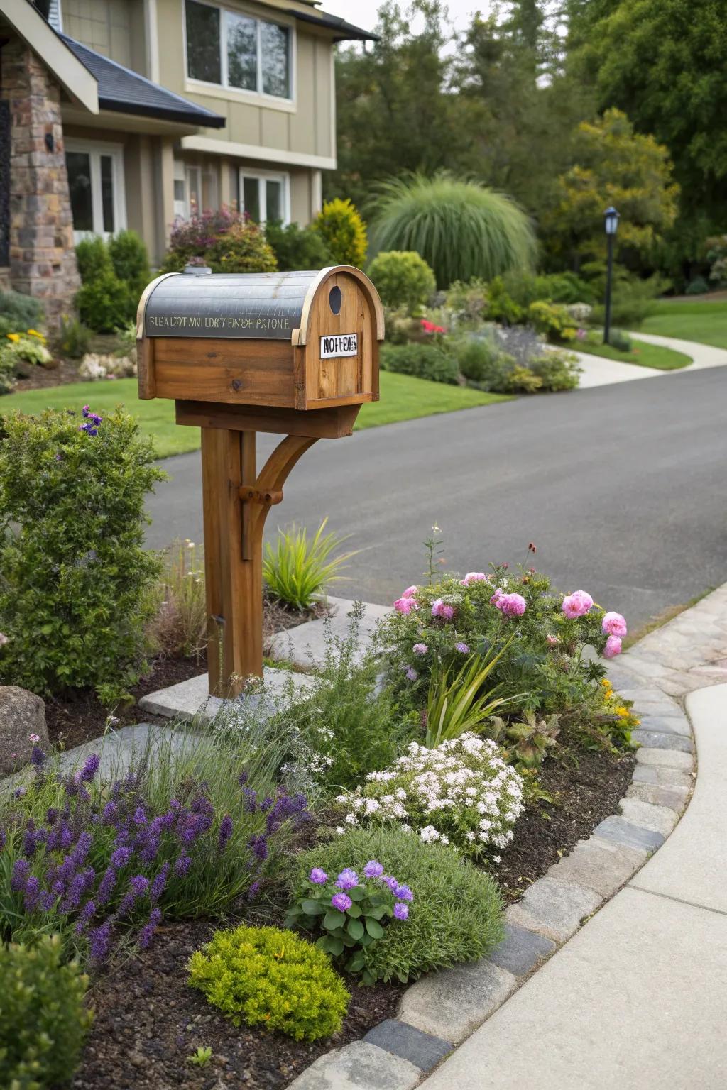 A unique mail receptor serves as a delightful eye-catcher.