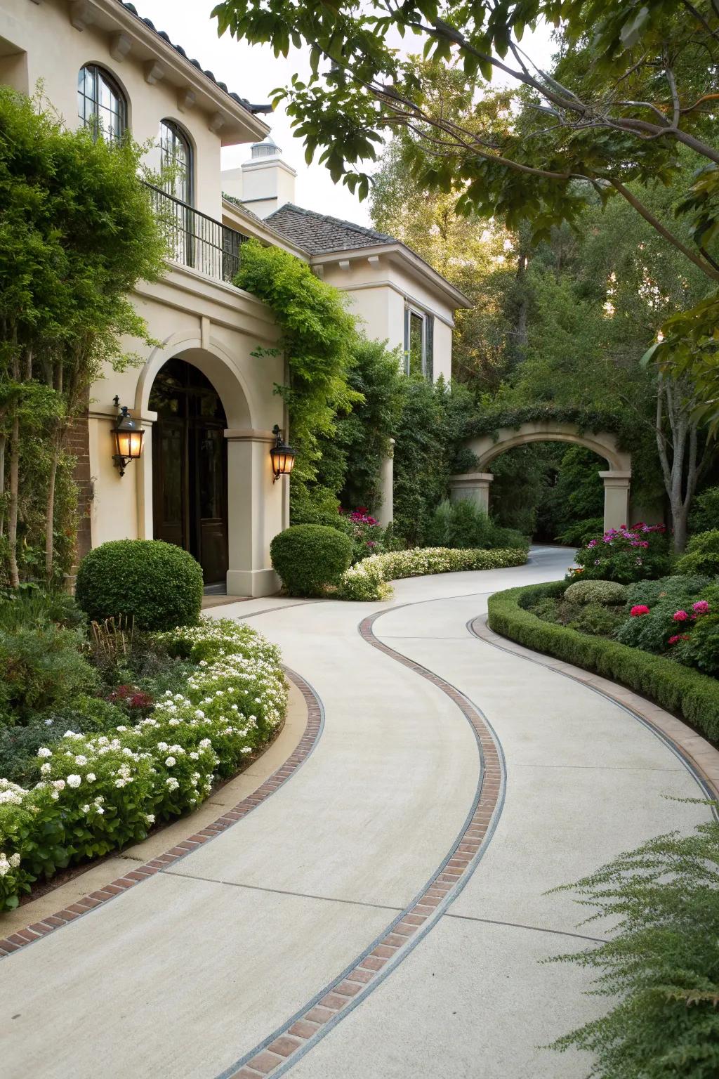 Rounded designs add elegance and smooth flow to driveways.