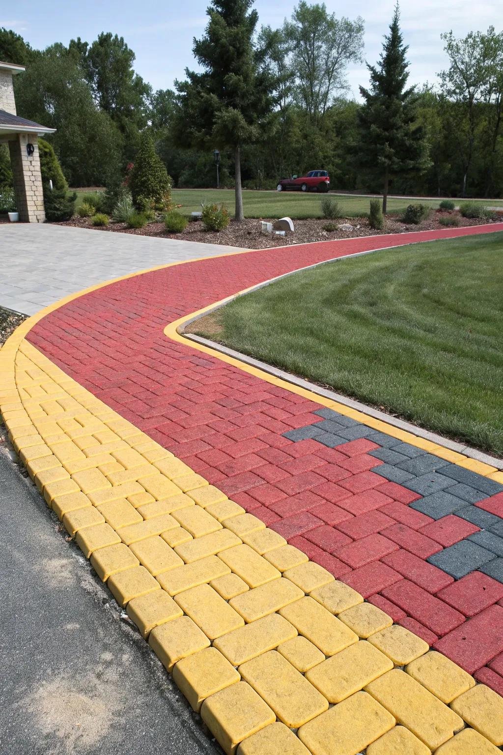 Crisp definition with differentiating block borders for an eye-catching driveway.