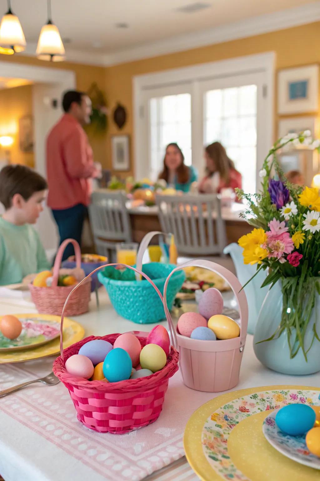 Vibrant hues craft a lively and cheerful setting.
