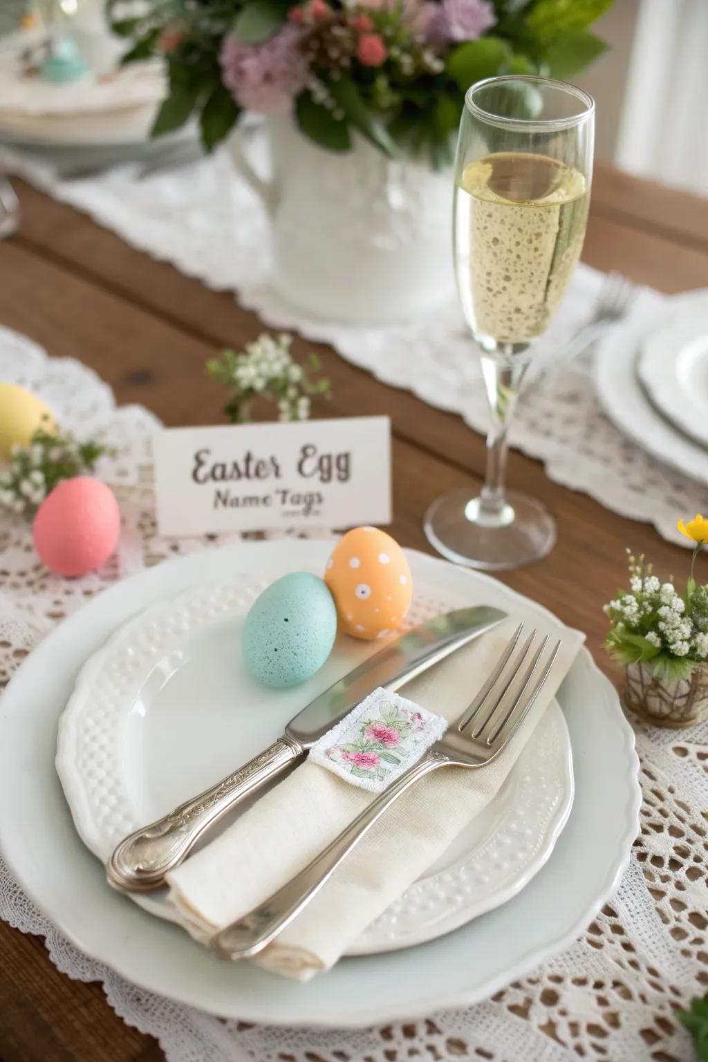 Wedding place configurations showcasing tailored Easter egg name markers.