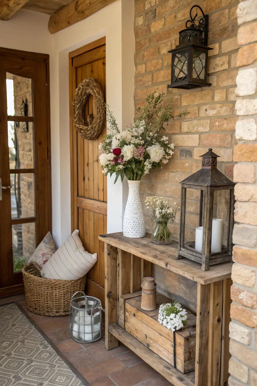 A rustic style lends a cohesive and charming sense to this niche.