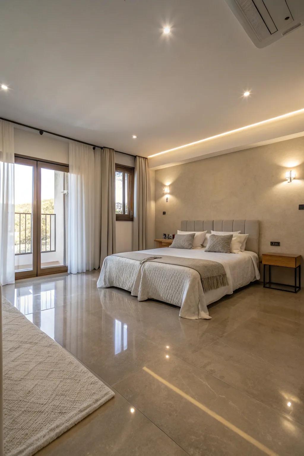 Unearth allure interior simplicity through minimalist epoxy flooring layouts.