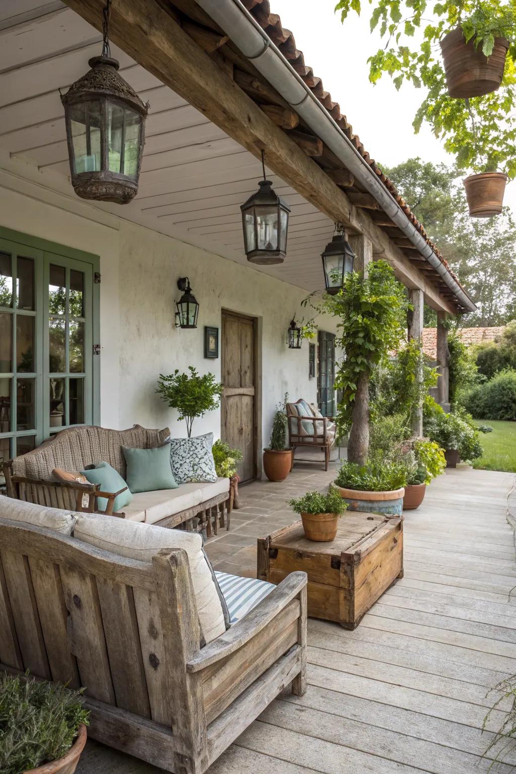 Fashion a snug and charming country hideaway on your patio.