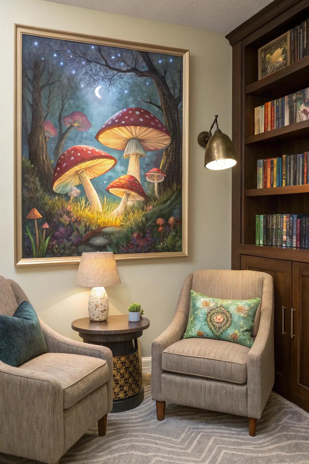 Magical mushrooms create a magical fairy tale setting.