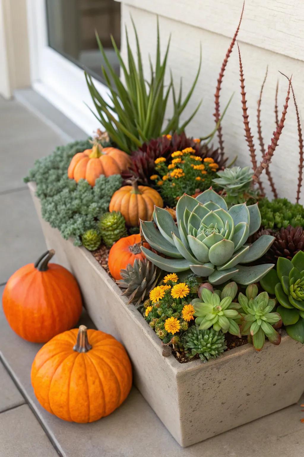 Vegetation and gourds give a modern spin to classic decor.