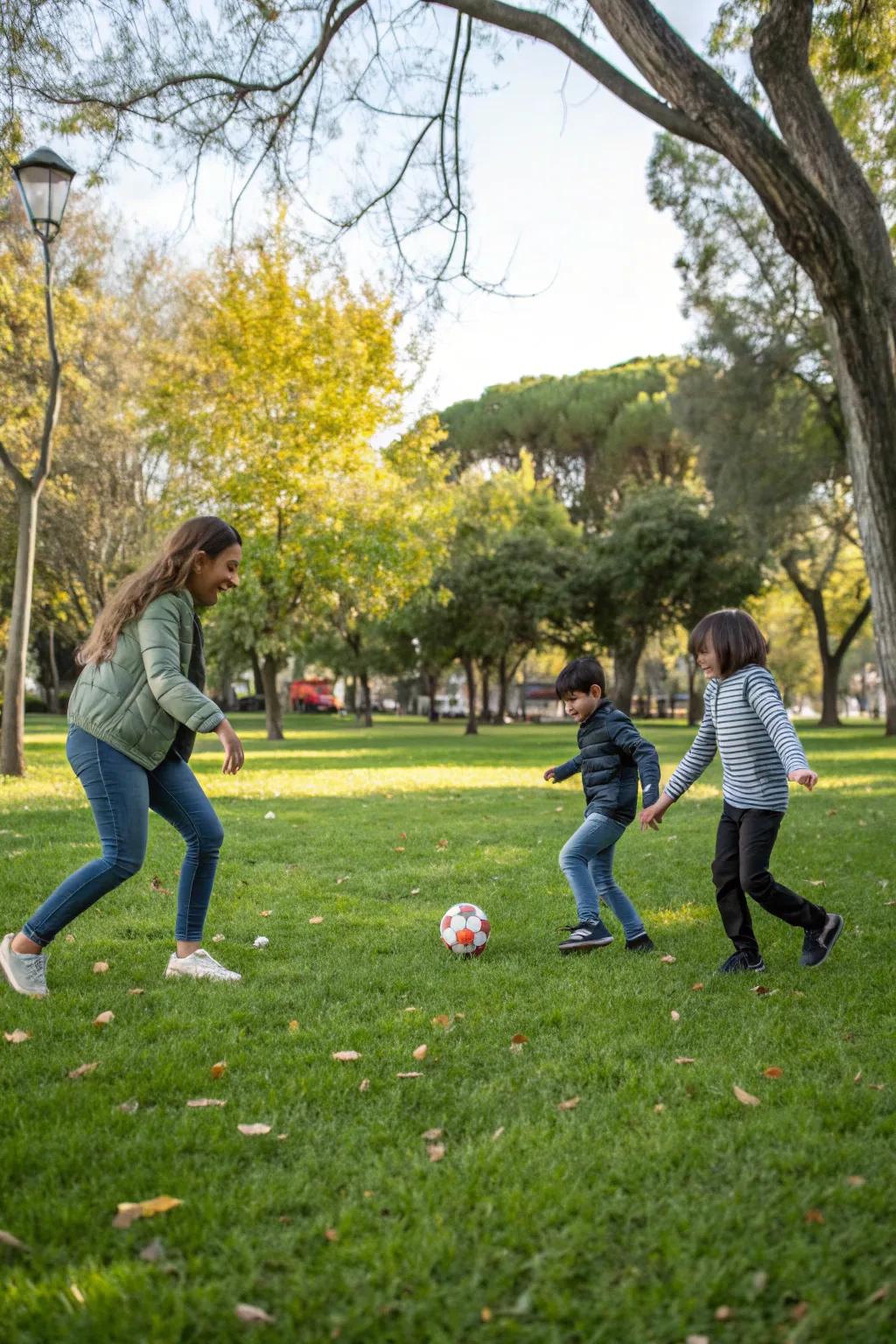 Captured in the delight of playing together, a vibrant family memory.