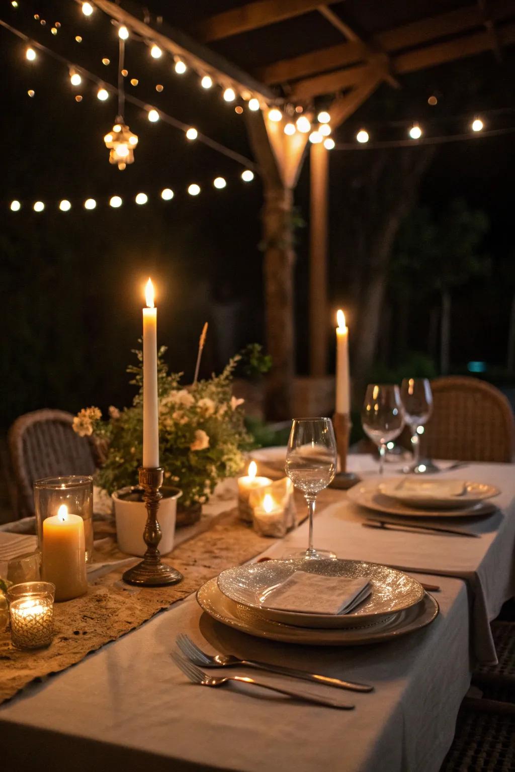 Tiered glow fashions a snug and inviting dining ambiance.