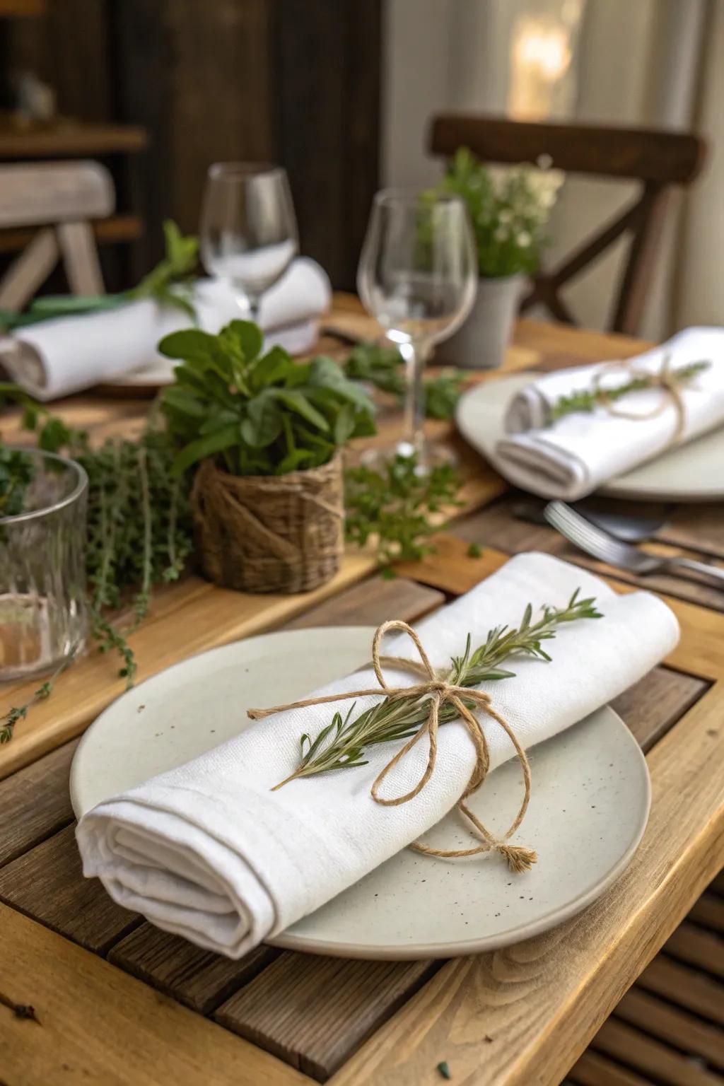 Wrapped napkins add a rustic and natural feel to your table.