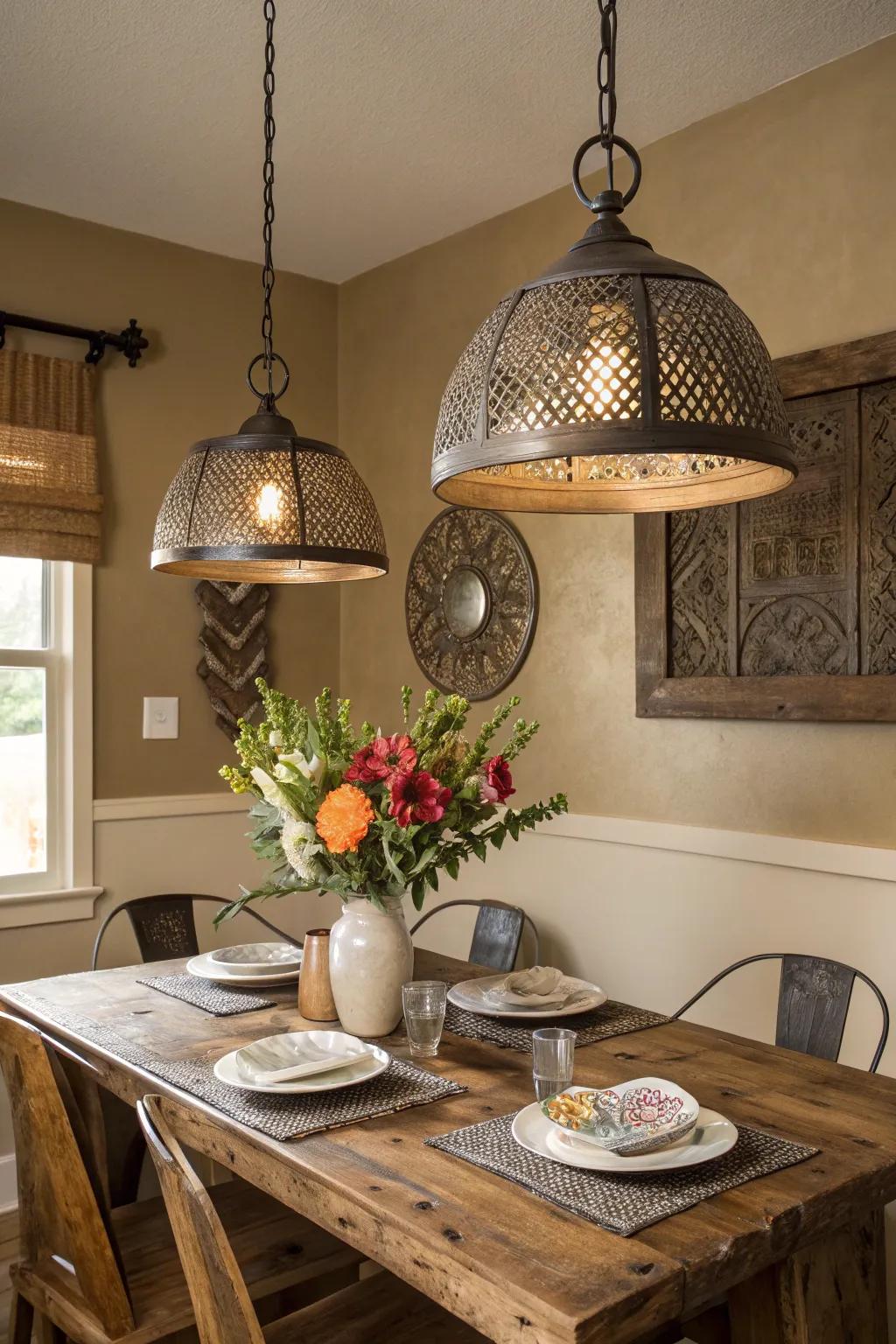 Textured metal accents add depth and interest to farm-style decor.