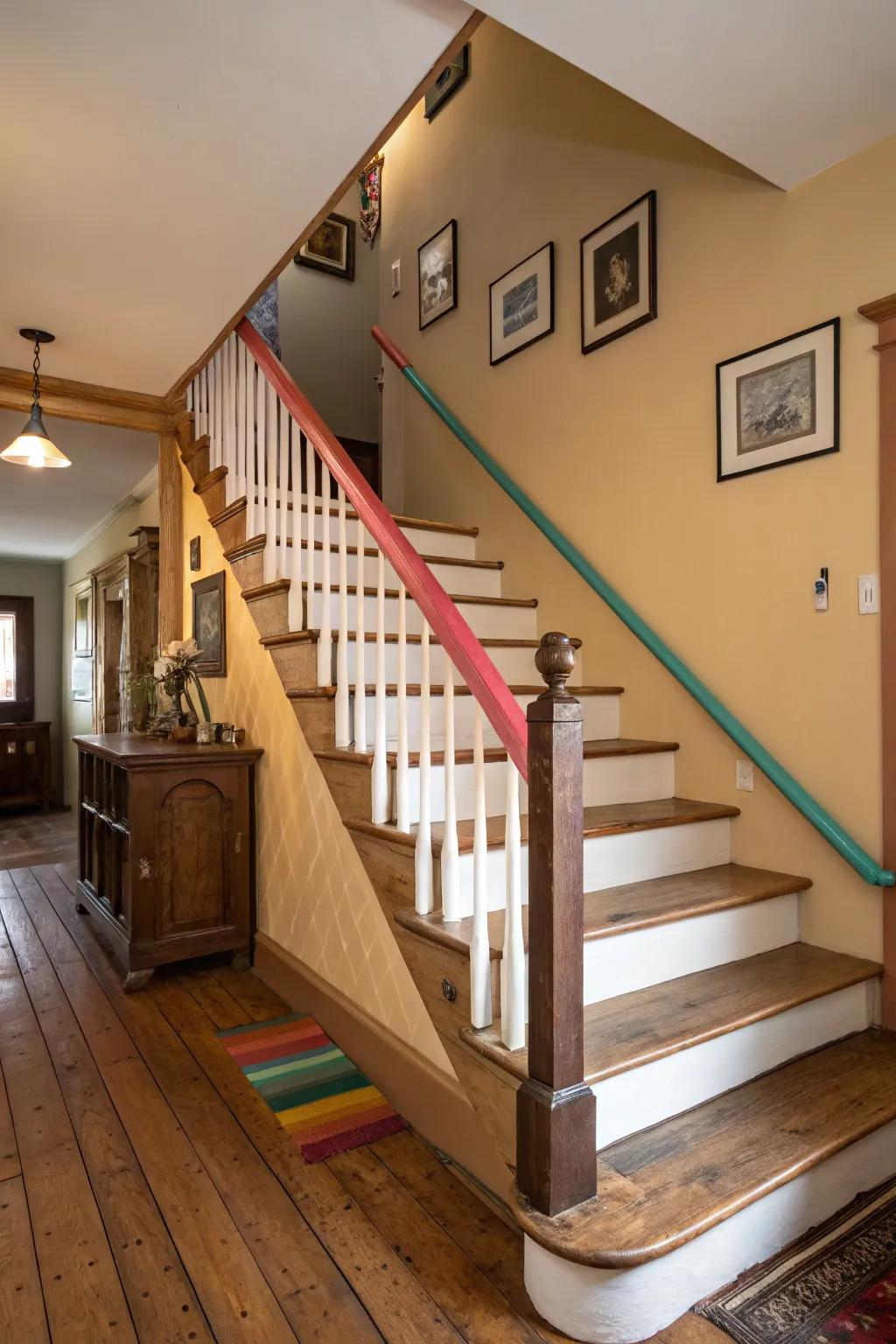 With a touch of color on the handrail, your staircase will have more personality.