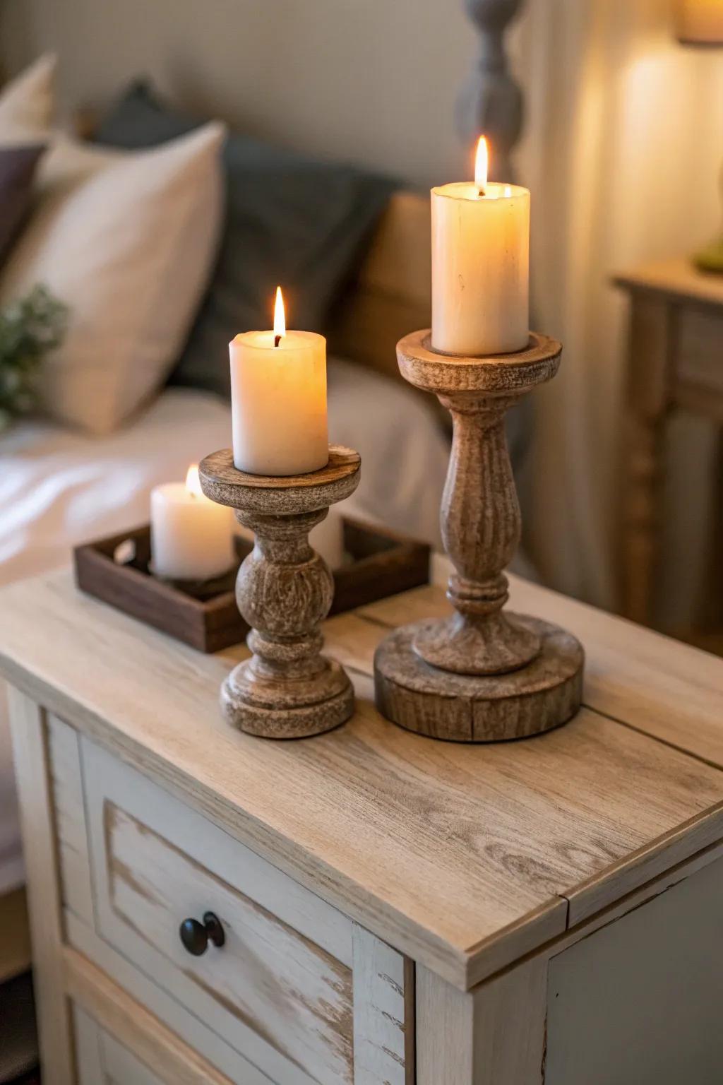 Candles emit a soft, welcoming glow.