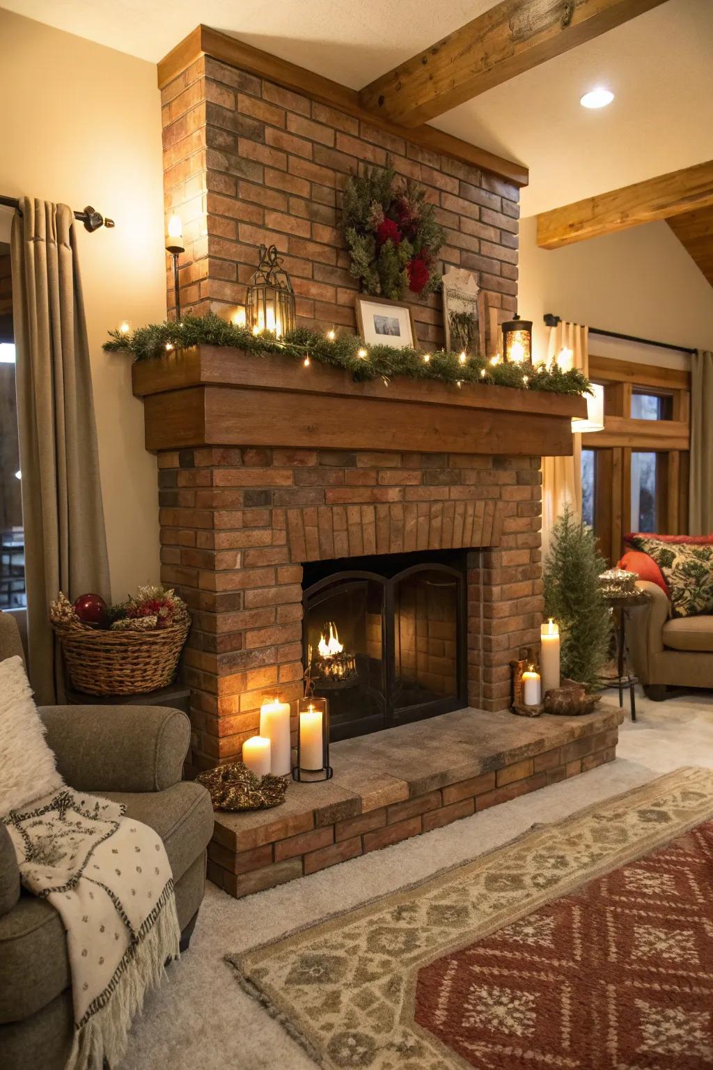 A show fireplace that has a brick look.