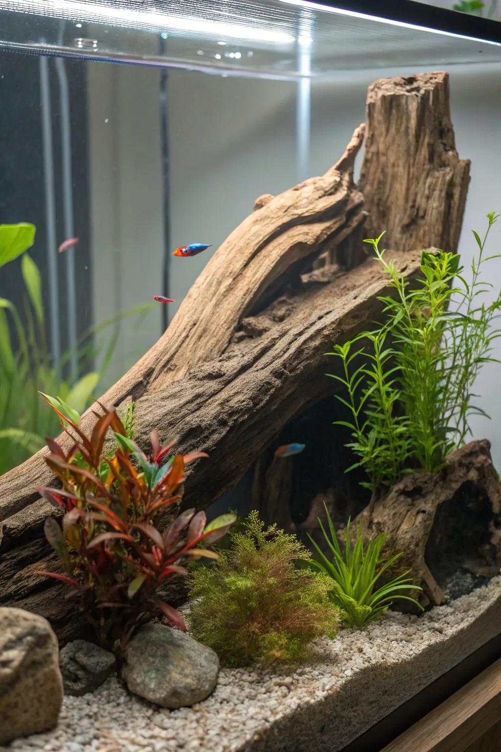Add rustic charm to your aquarium with beautifully crafted driftwood decorations.