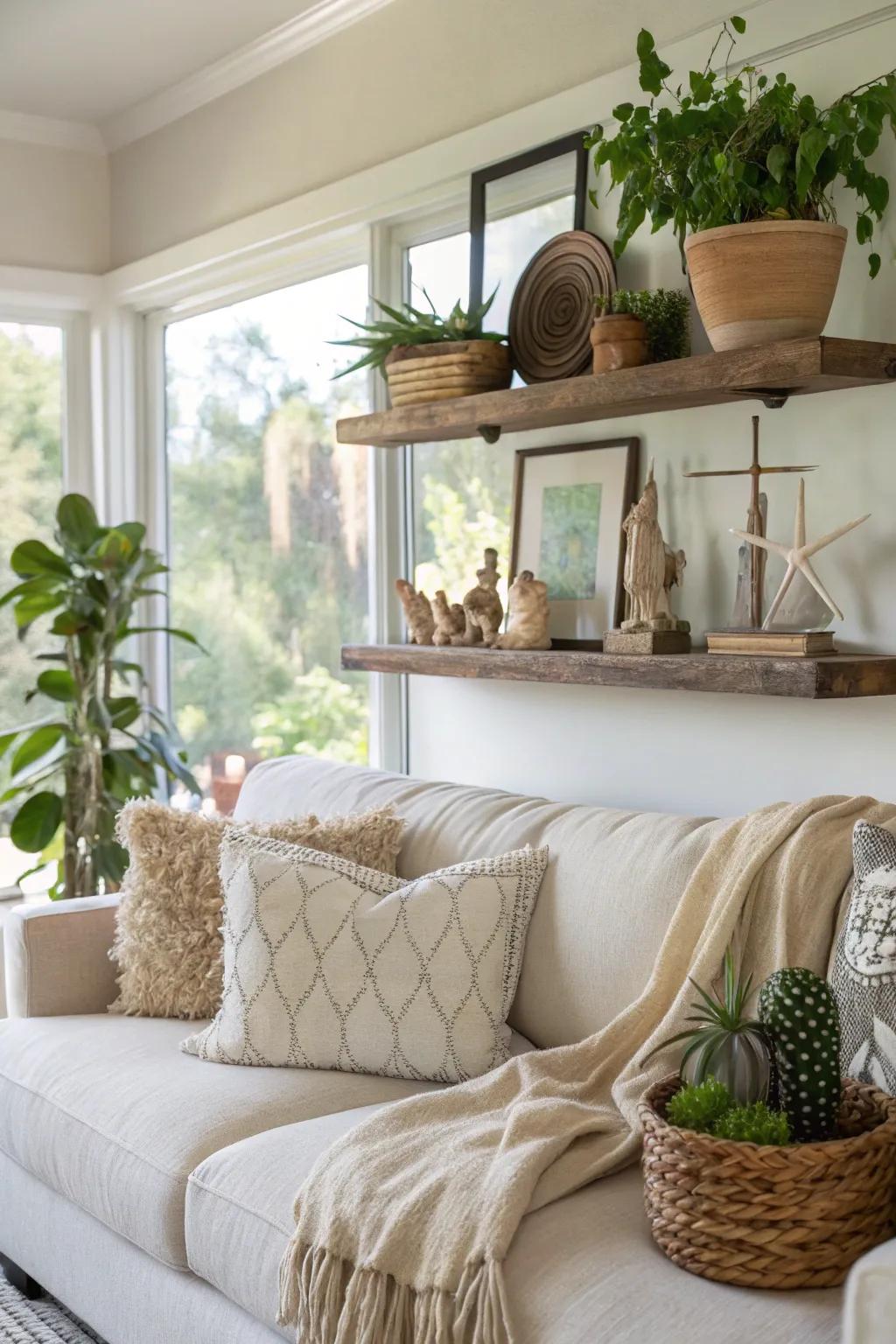 Nature-inspired decor cultivates an atmosphere of tranquility.