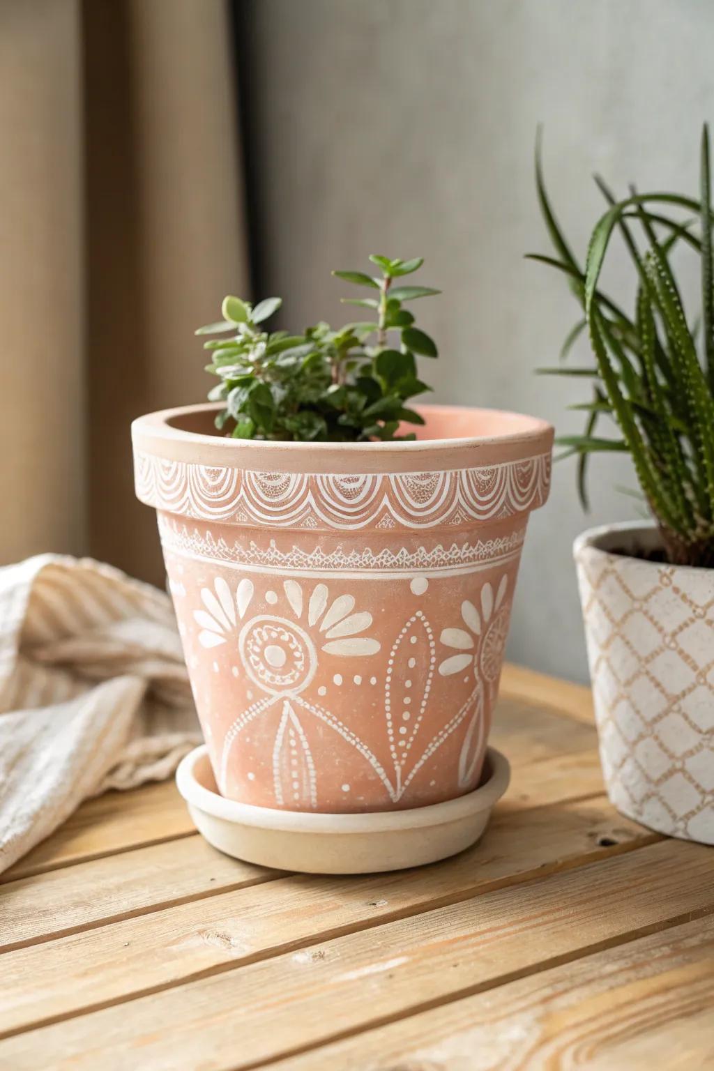 Add a personal touch to your gifting with these elegantly painted terracotta pots, perfect for those who appreciate craftsmanship and style.