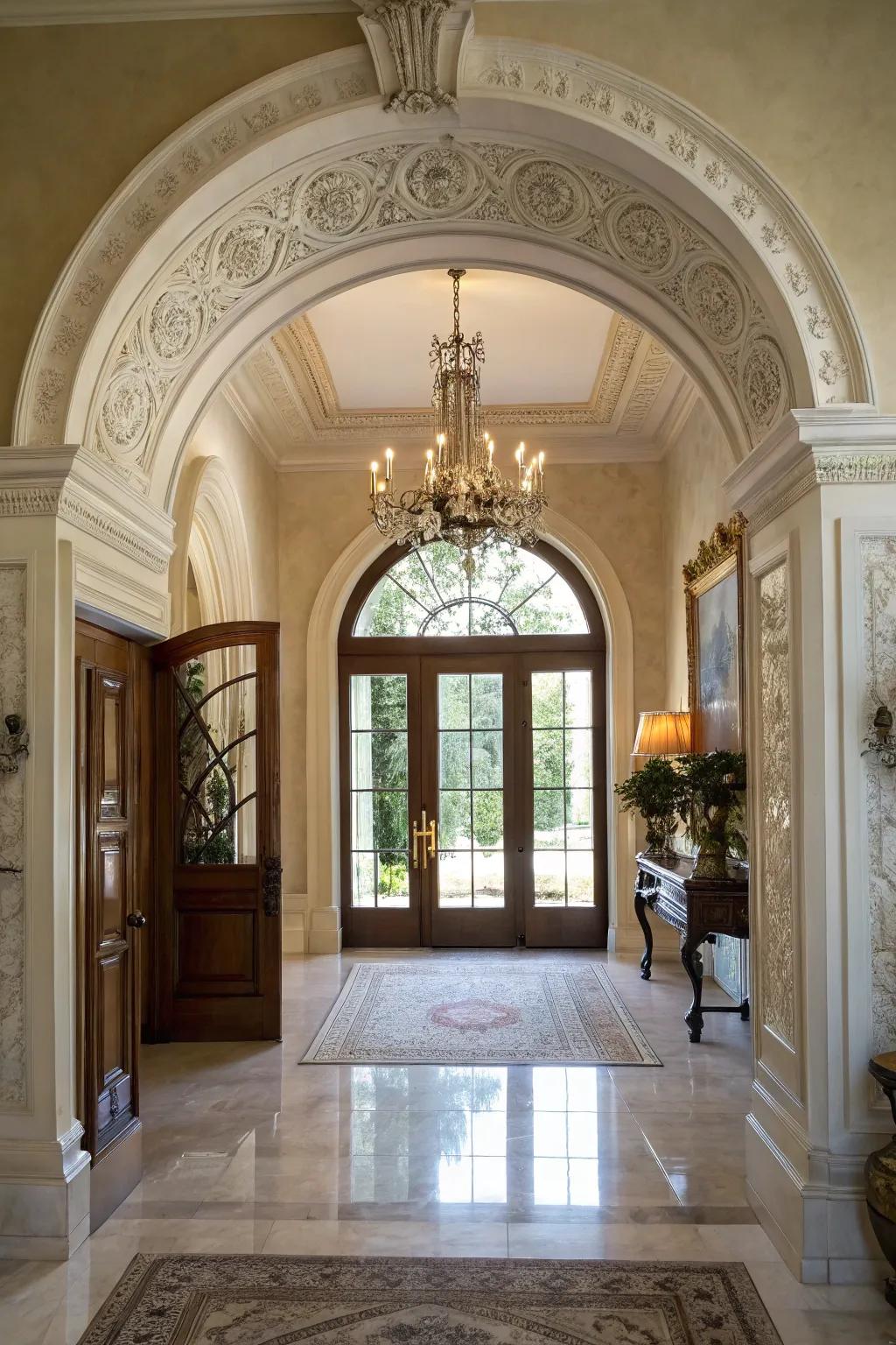 An arched doorway enriches the foyer with sophistication.
