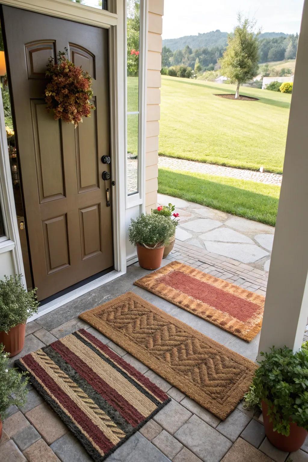 Layered fabrics append texture and delineation to the space.