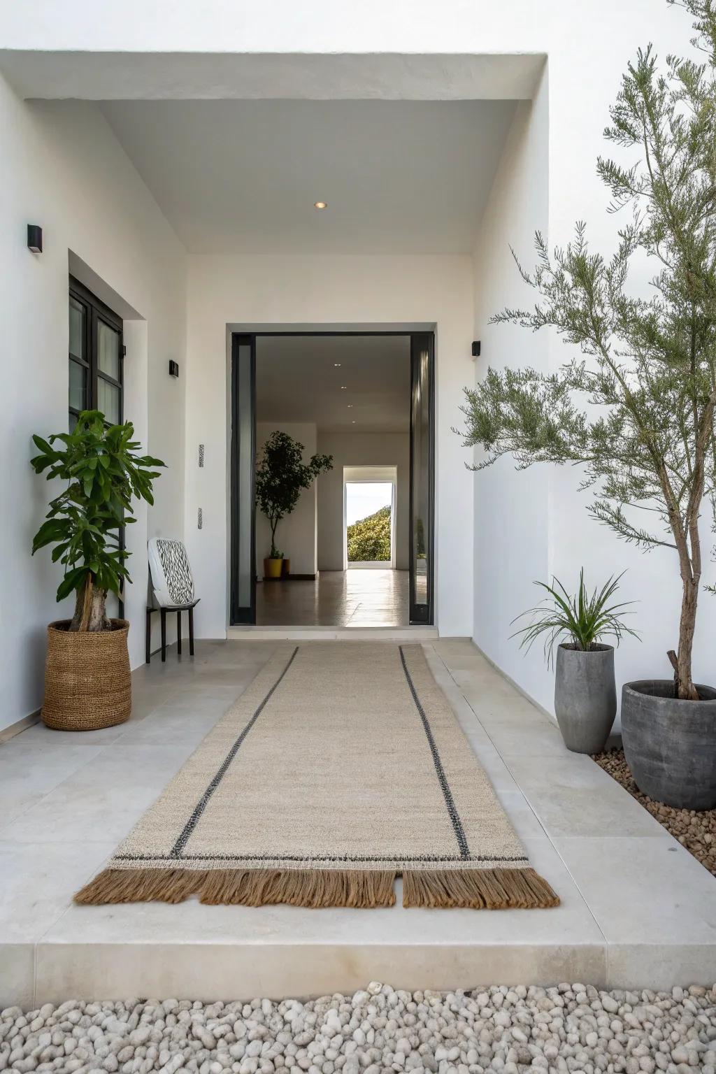 Minimalist rugs contribute a pristine and stylish entry statement.