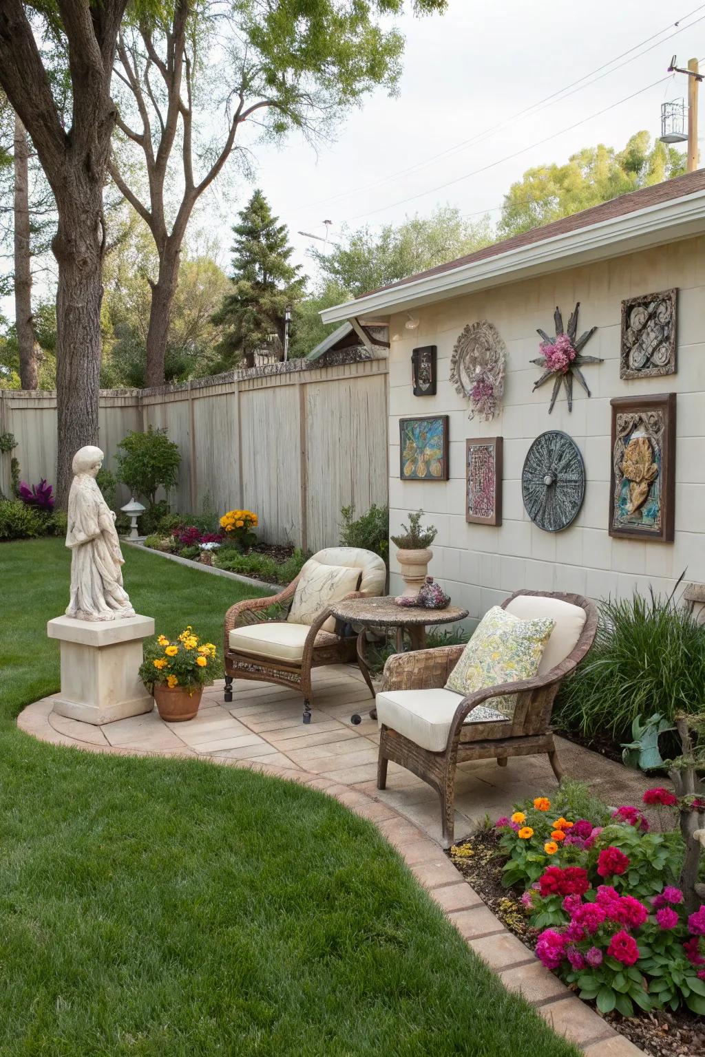 Make your outdoor space unique with an art display.