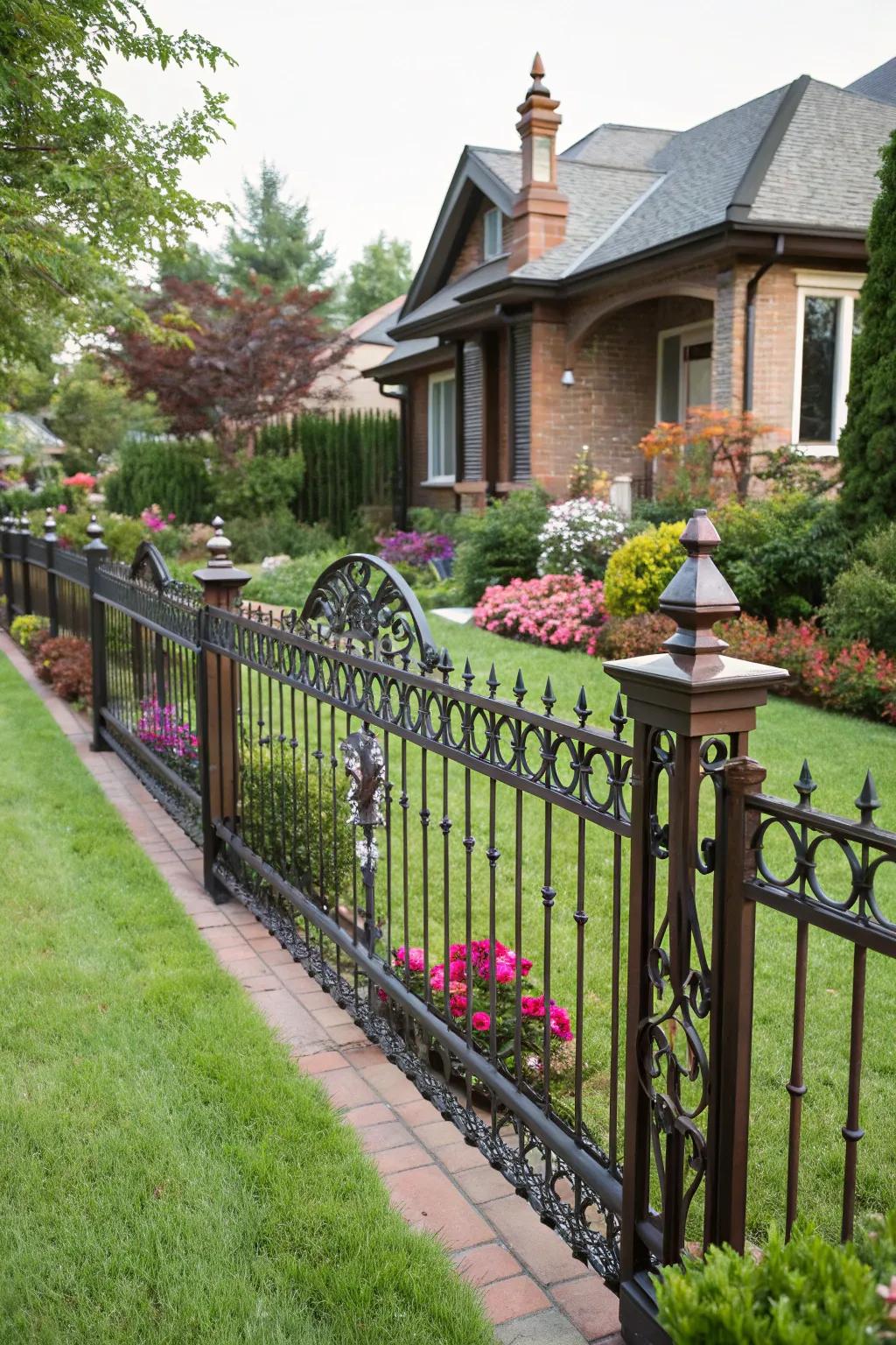 A decorative metal barrier with mixed finishes adding depth and character.