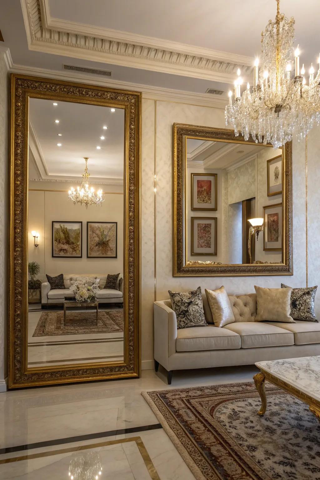 Paired mirrors provide elegant symmetry and balance.