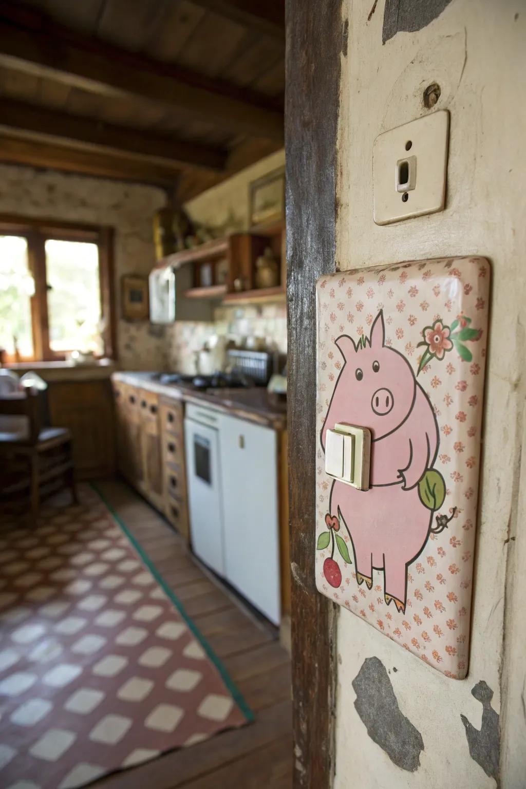 Happy swine bring a farmland charm.