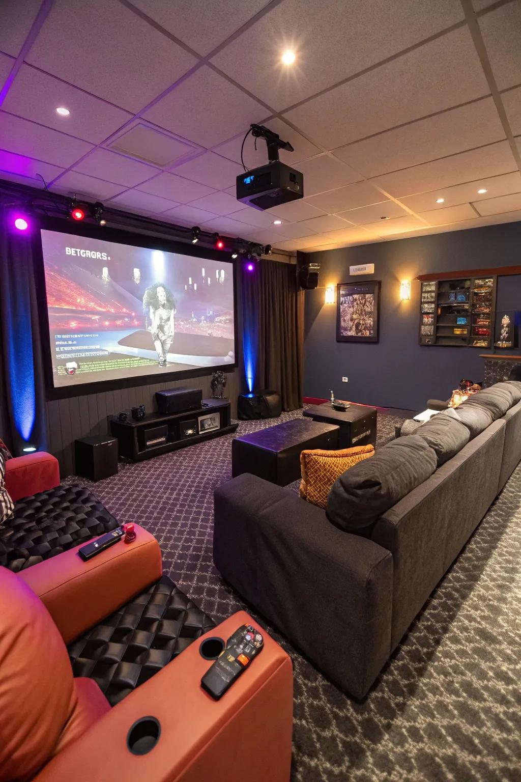 A projector provides a cinema-quality gaming adventure.