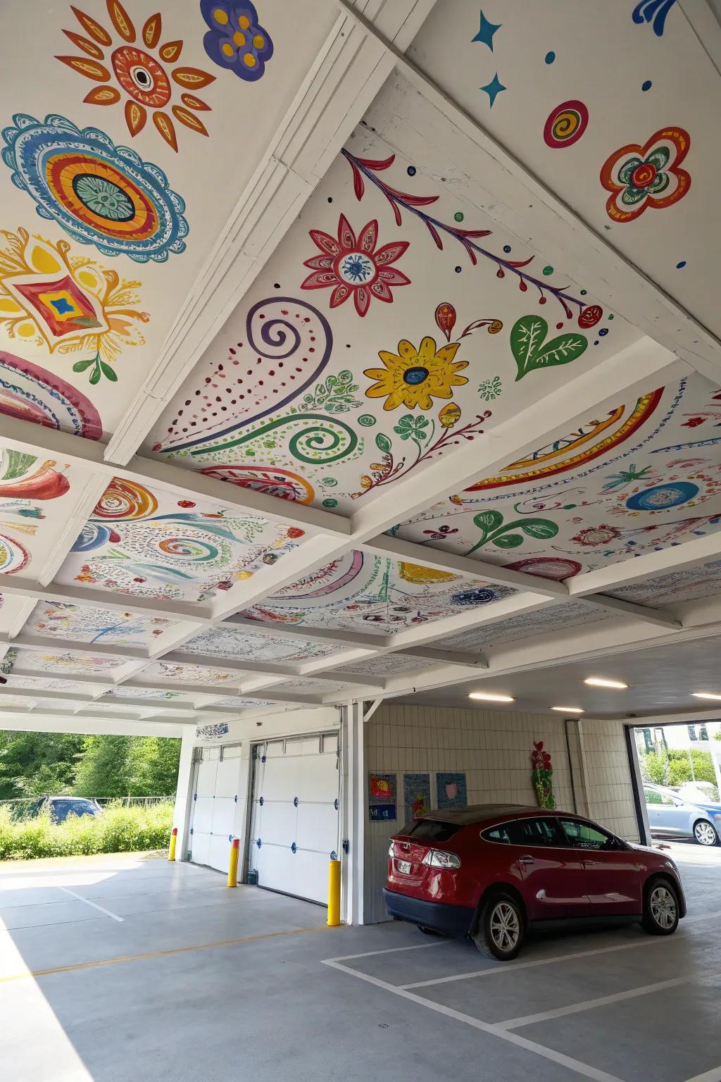 Painted designs bring fun and creativity to your garage ceiling design.
