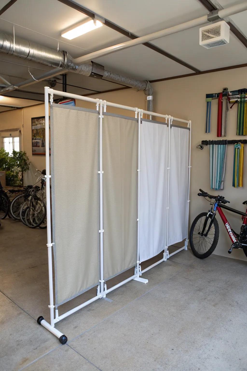 Plastic pipe and textile screens offer a versatile DIY solution.