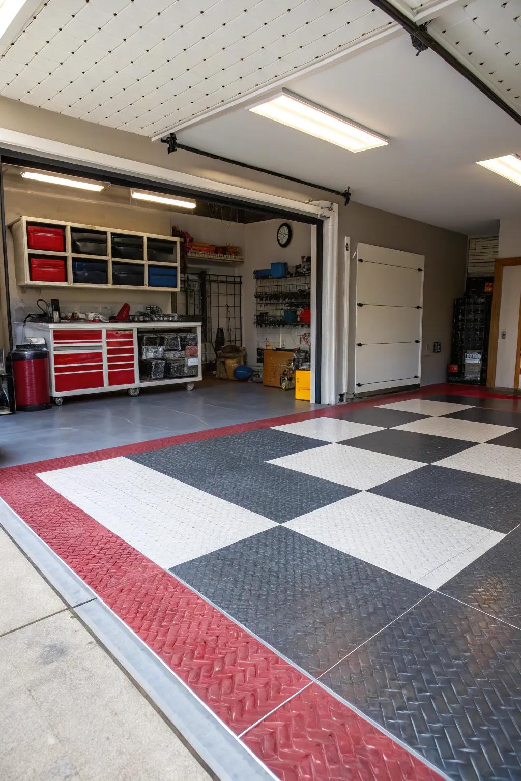 Define zones with contrasting tile colors.