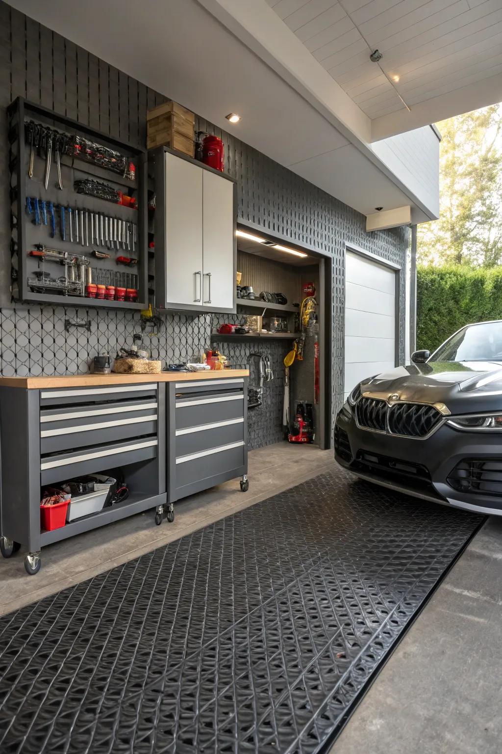 Textured coverings infuse depth and character into your garage.
