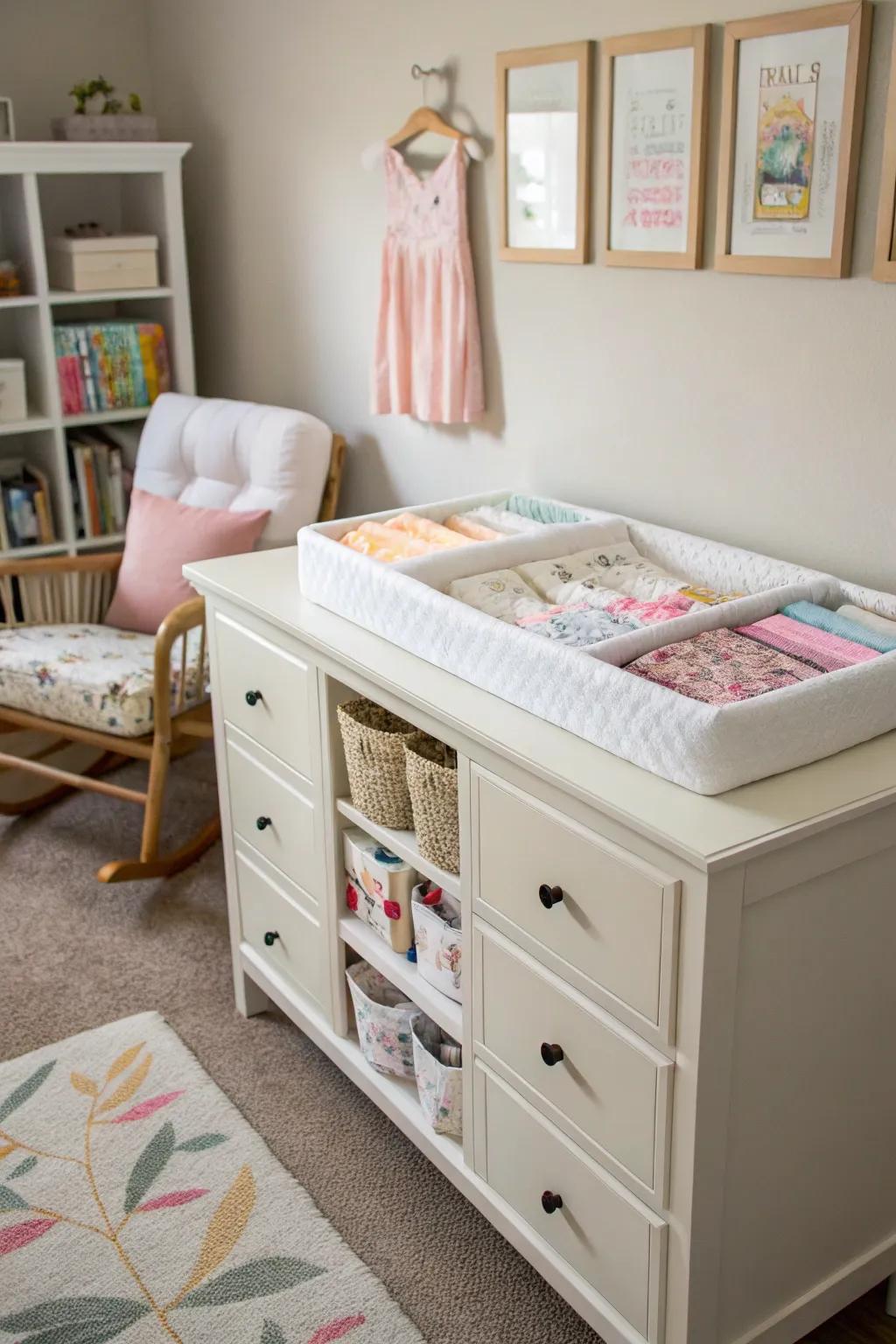 A multi-use dresser provides convenience and economizes space.