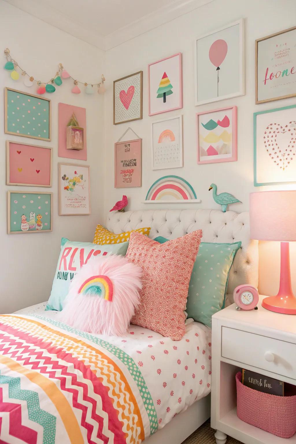 Striking accents introduce a pop of color and excitement.